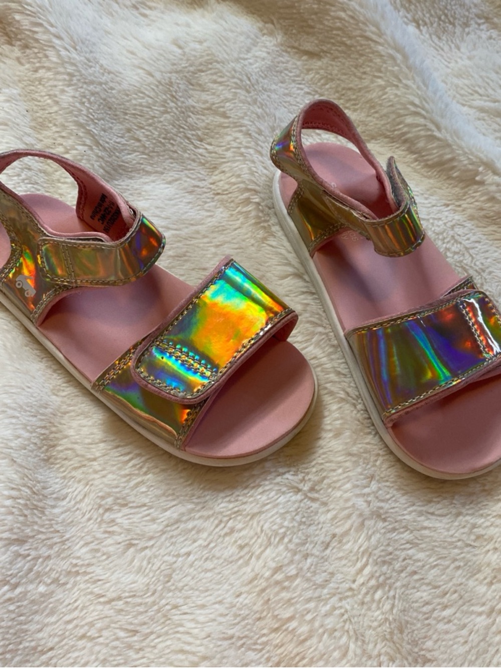 See Kai Run Holographic Strappy Sandals with Pink Footbed